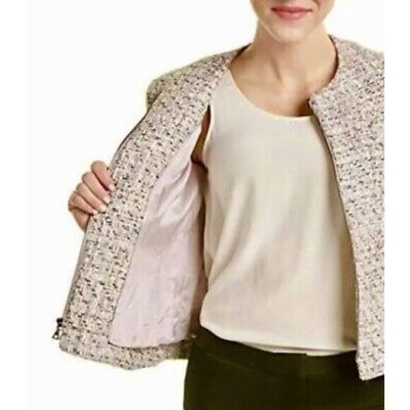 Anne Klein Women's Plus Zip-Front Collarless Tweed Blazer in Cream Size 14 NWT - Picture 3 of 9